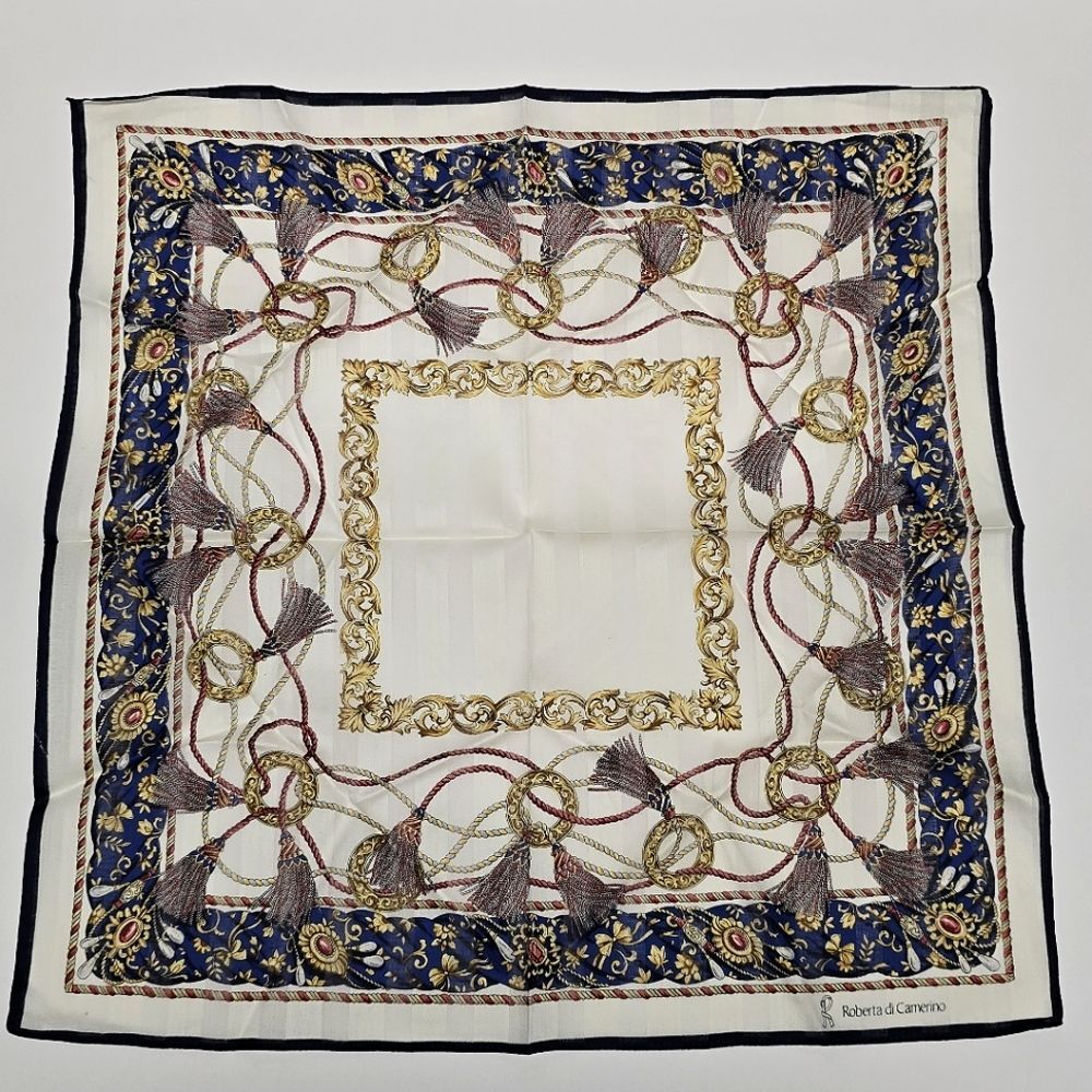 Roberta di Camerino Vintage Cotton Handkerchief Neckerchief Bandana Tassels